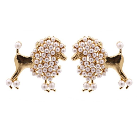 unbranded Jewelry - Womens Poodle Dog Faux Pearl Beaded Earrings